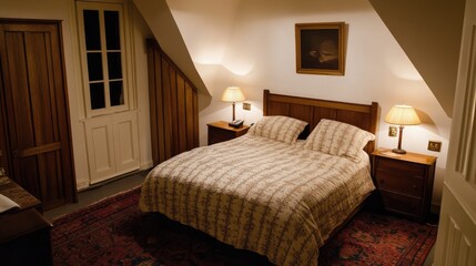 A well-arranged bedroom with cozy textiles, soft color tones, and a warm, intimate setting