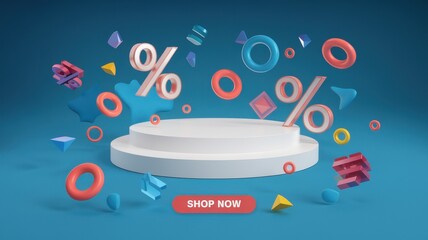 Fototapeta premium Promotional display featuring percentages and geometric shapes for shopping
