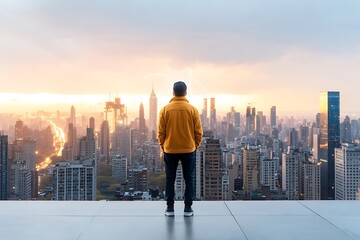 Fototapeta premium Sunset reflection urban explorer in new york city landscape photography serene vibes