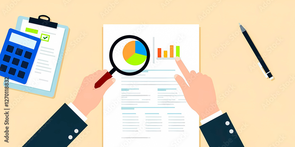 Poster hands analyzing business charts and graphs on a document