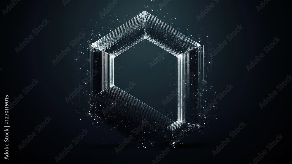 Poster abstract hexagon frame with light particle effect on dark background