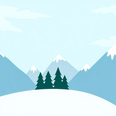 serene winter landscape with snow-capped mountains and evergreen trees