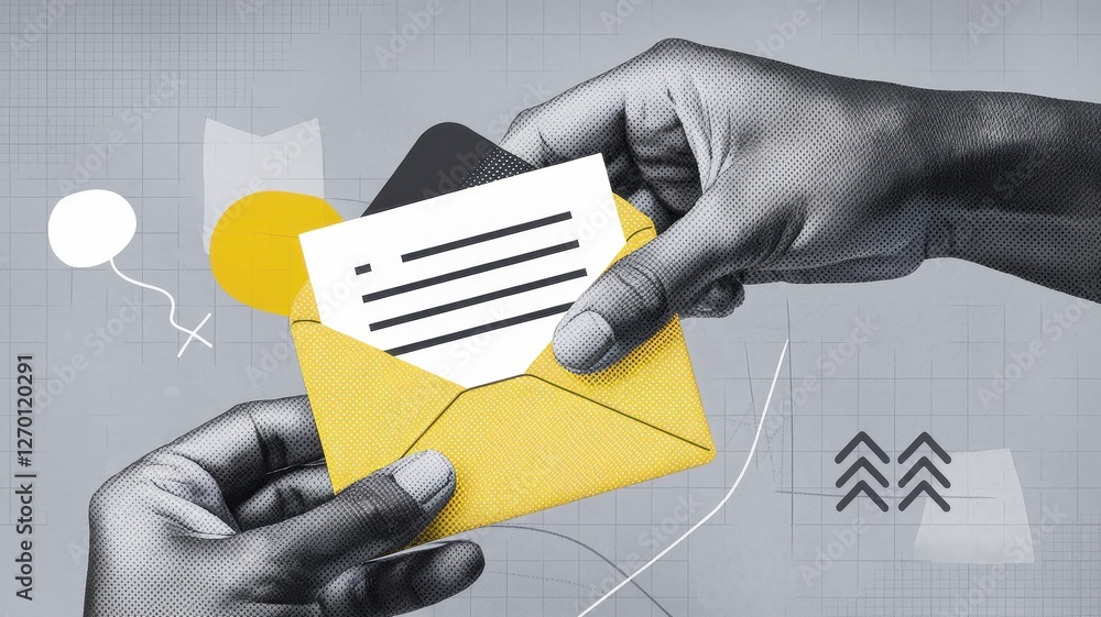 Poster hands holding an envelope with a letter inside of it