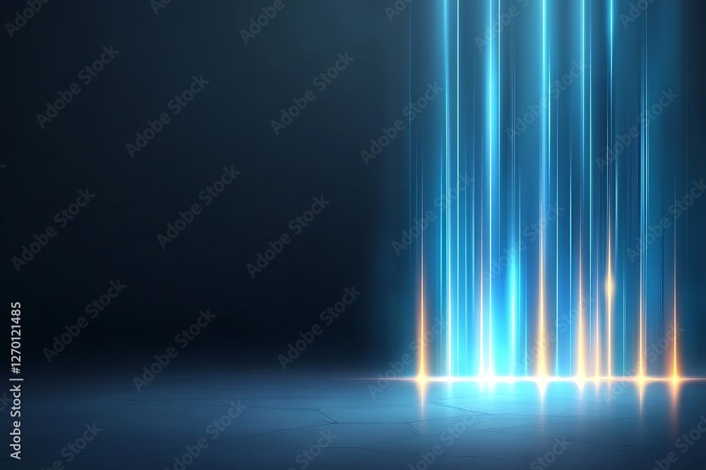 Poster dynamic light beams creating colorful patterns digital space background visual abstract concept