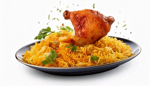 a plate full of mandhi fried chicken flying in the air   "ai generated"
