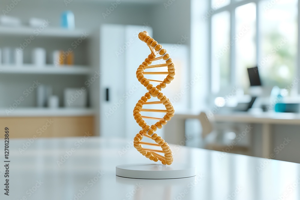 Poster laboratory research on dna structure model science lab 3d visualization indoor close-up angle
