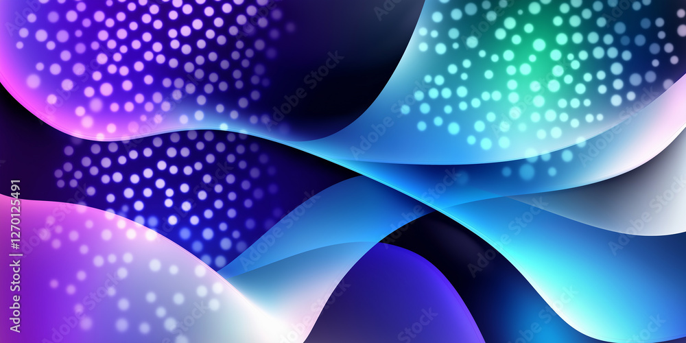 Poster Abstract background with flowing colorful shapes and glowing dots
