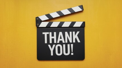 Film slate with the words thank you on yellow background