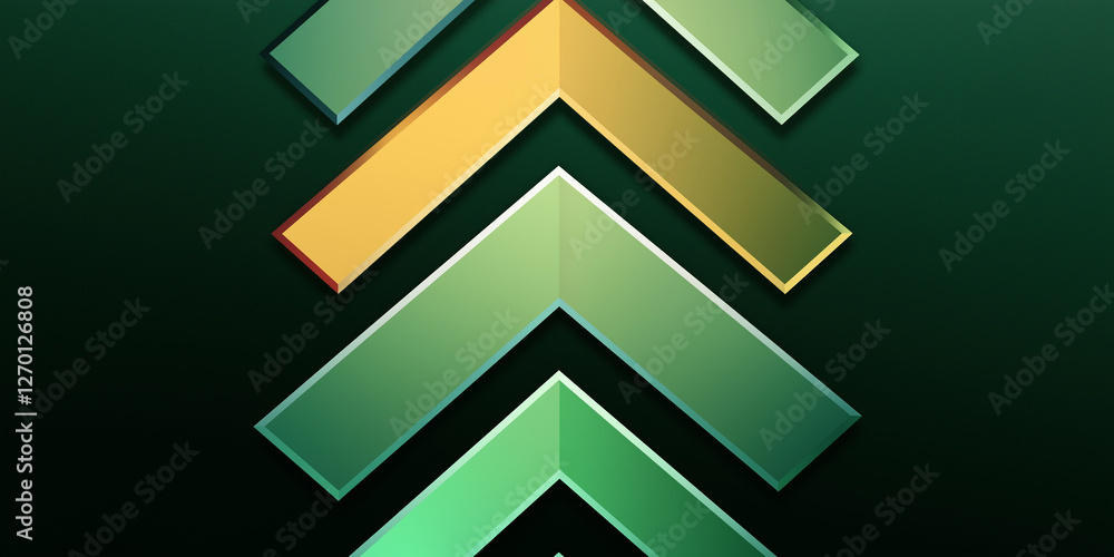 Poster Green and yellow arrows pointing upwards creating modern abstract background