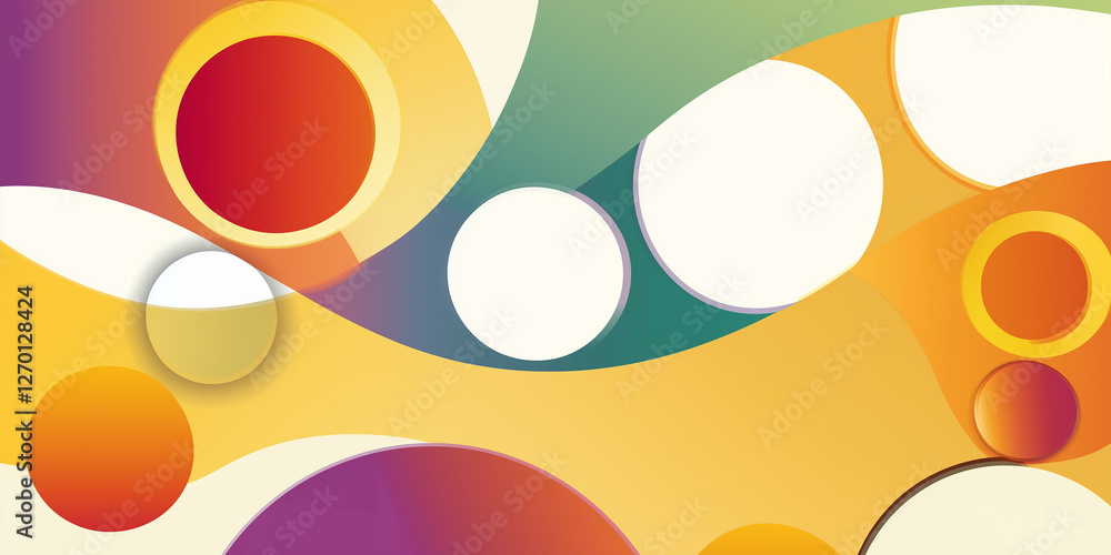 Poster colorful abstract background with overlapping circles and wavy shapes