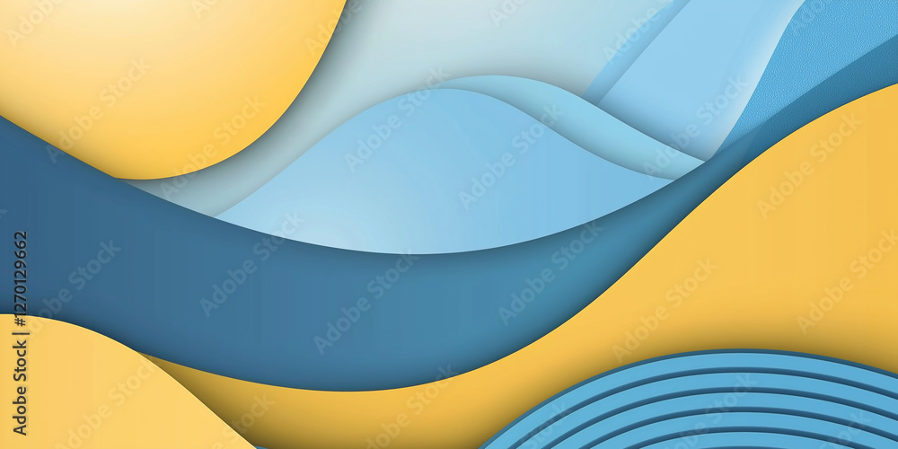 Poster Abstract background with flowing blue and yellow shapes creating dynamic composition