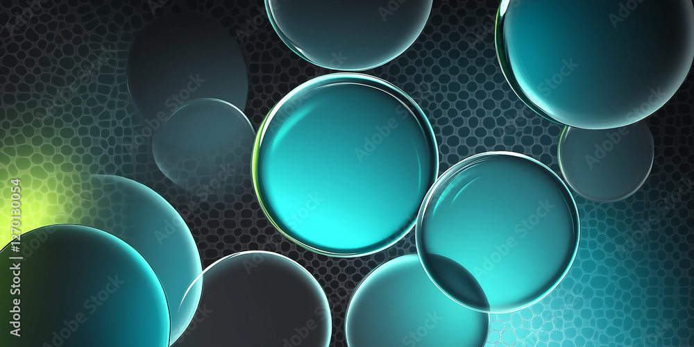 Poster luminous spheres floating on a textured surface: abstract background