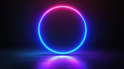 Vibrant neon circular light glowing in dark ambient background. Black Friday sale