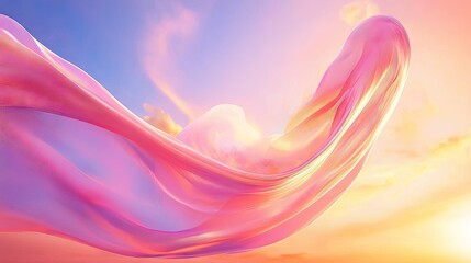 Abstract fabric flowing against sunset sky