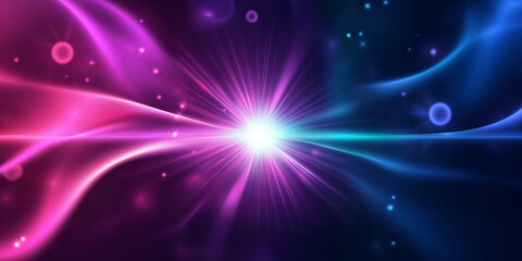 Fototapeta premium Bright star shining with pink and blue lights and abstract shapes