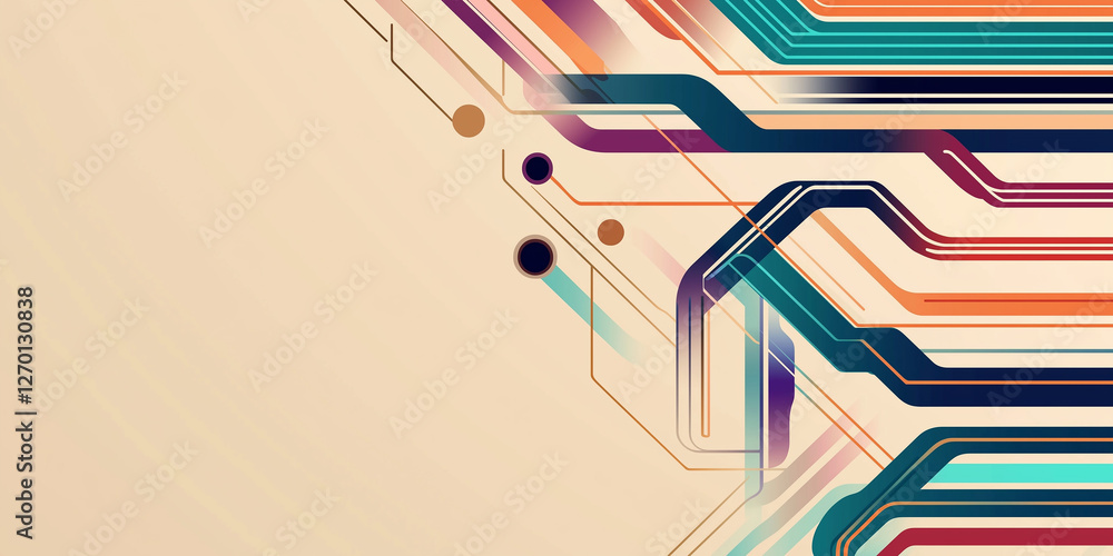 Poster Colorful intertwined lines creating futuristic technological circuit board design