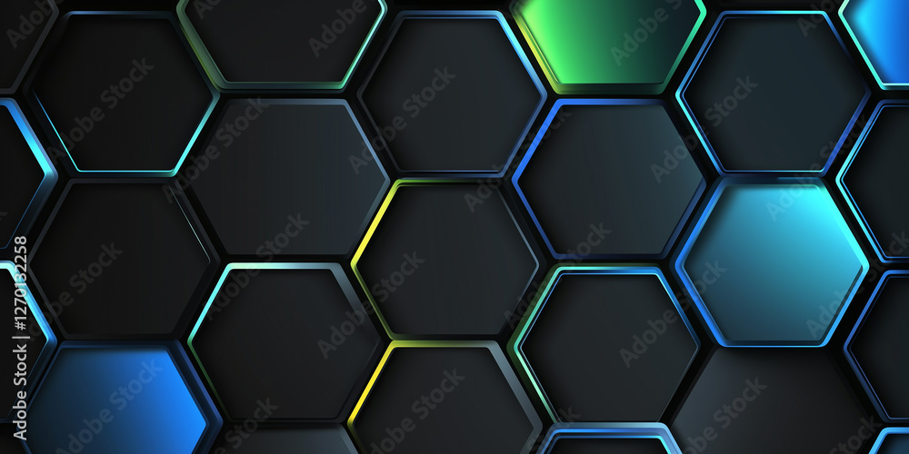 Aufkleber Glowing neon hexagons form futuristic technological background