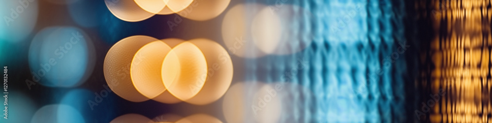 Poster Abstract blurred bokeh lights and numbers reflecting on wet pavement at night