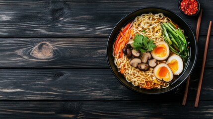 Delicious Ramen Noodles with Mushrooms and Eggs