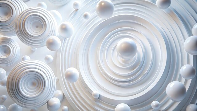 Slow-motion, abstract white background: subtly rotating neomorphic circles offer a clean, modern aesthetic.