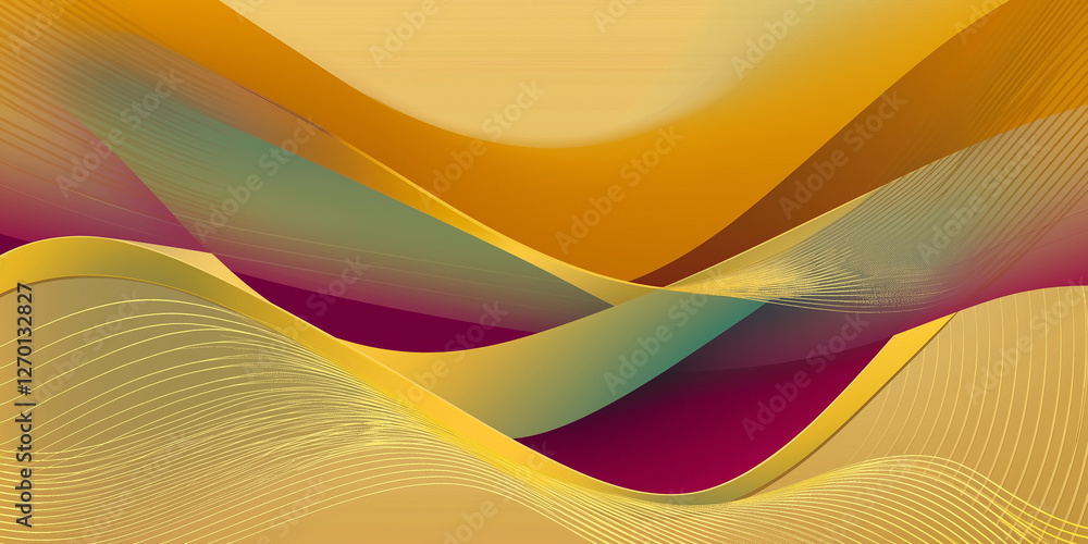 Aufkleber golden waves flowing across colorful abstract background design