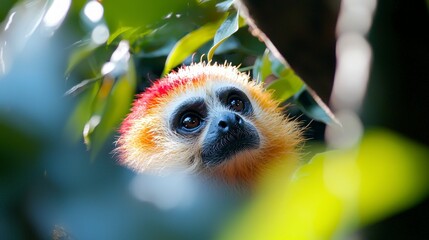 Playful Red Crowned Monkey in Lush Tropical Foliage