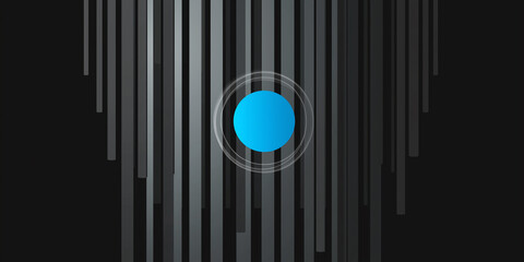 Blue button on black background with gray vertical stripes and white circles