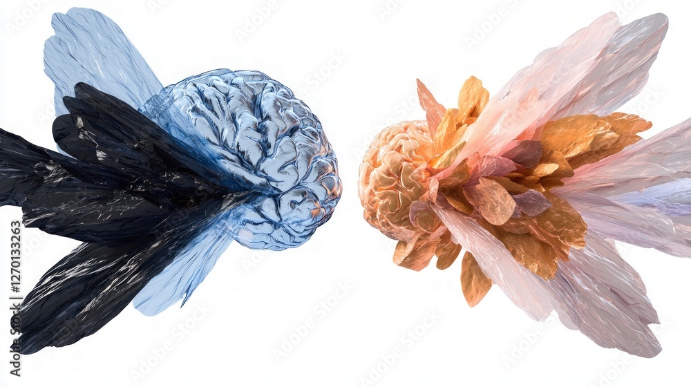 Poster abstract brain hemispheres logic vs creativity 3d render