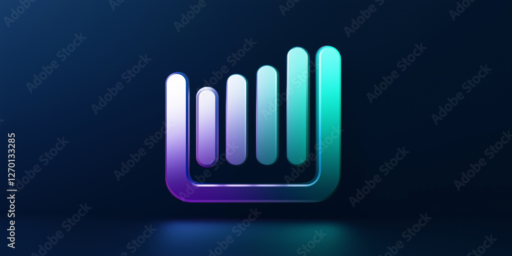 Poster Glowing neon bar chart showing increasing performance on dark background