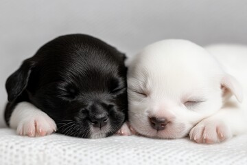 Adorable puppies sleeping peacefully together on soft blanket