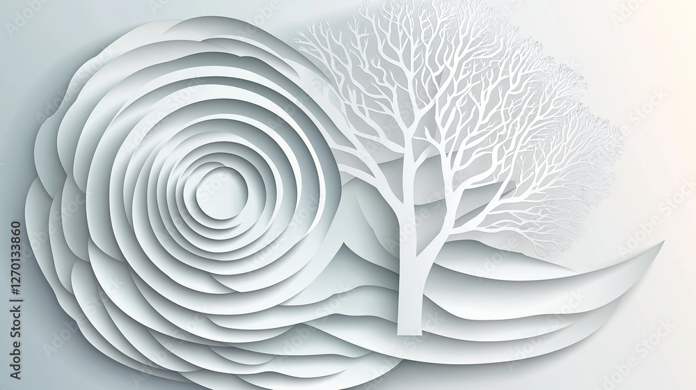 Aufkleber abstract white paper cut design with tree and spiral pattern creating a beautiful and modern art pie