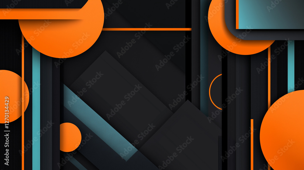 Aufkleber orange circles and turquoise stripes creating modern abstract background