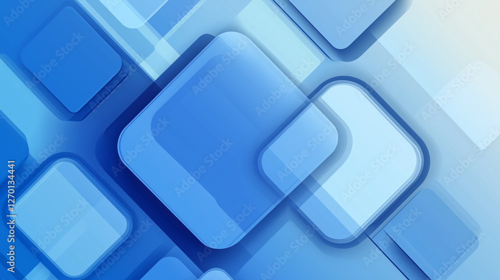 Poster Abstract blue background with overlapping rounded squares creating modern and stylish design