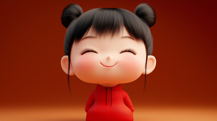Smiling cartoon girl with red hoodie expressing happiness and joy
