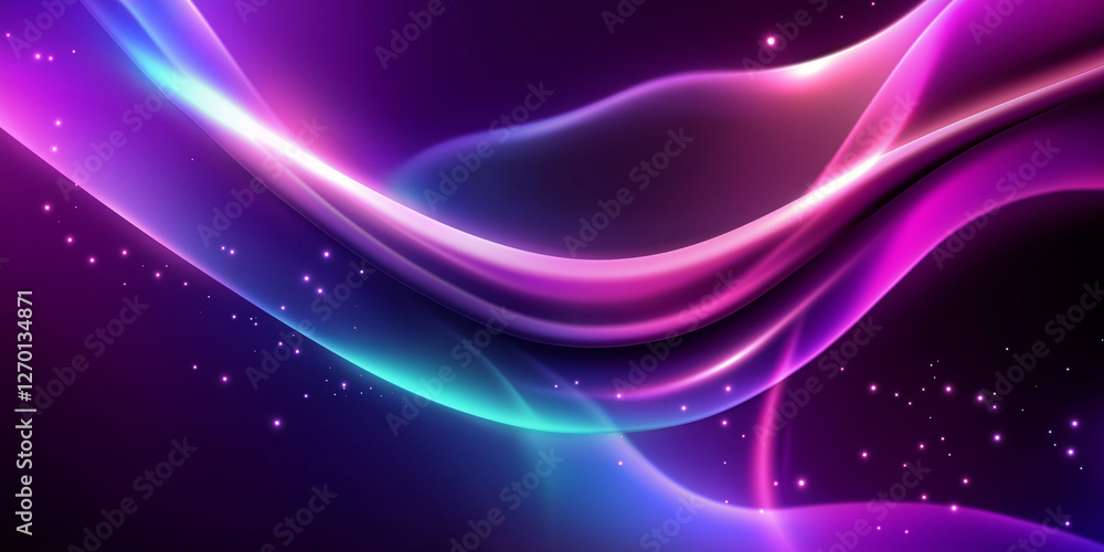 Poster Glowing neon lights creating colorful abstract waves and particles