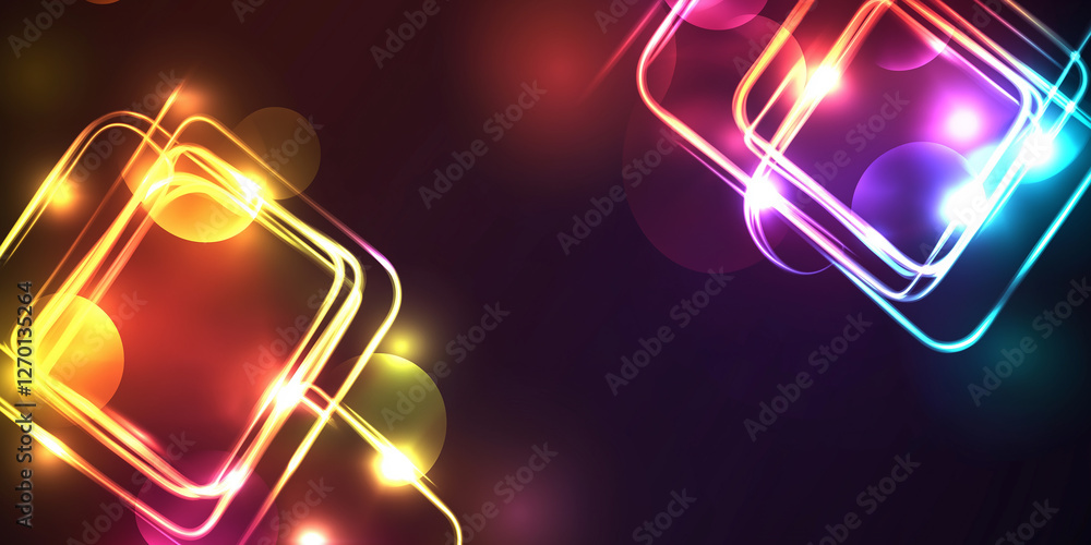 Poster neon lights creating colorful squares on dark background
