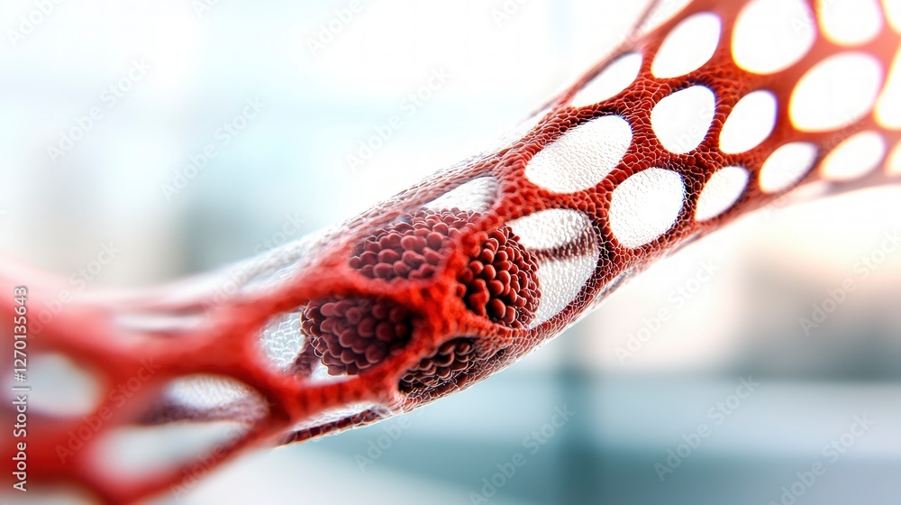 Poster microscopic 3d render red artery with virus particle