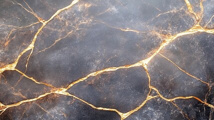 Abstract Close-Up of Dark Surface with Glowing Golden Veins and Cosmic Star-Like Effect