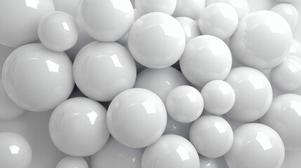 Abstract Composition of Various Sized White Spheres on Glossy Surface with Soft Lighting