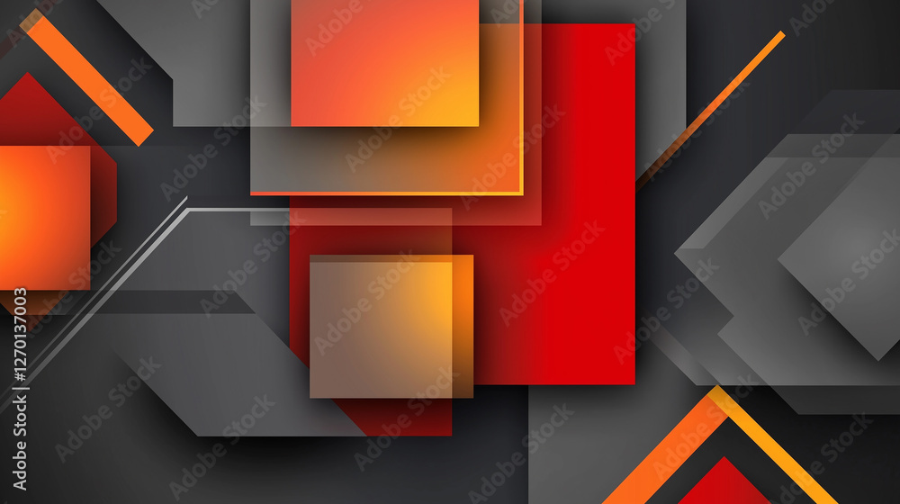 Poster abstract geometric background with overlapping squares and hexagons creating dynamic composition