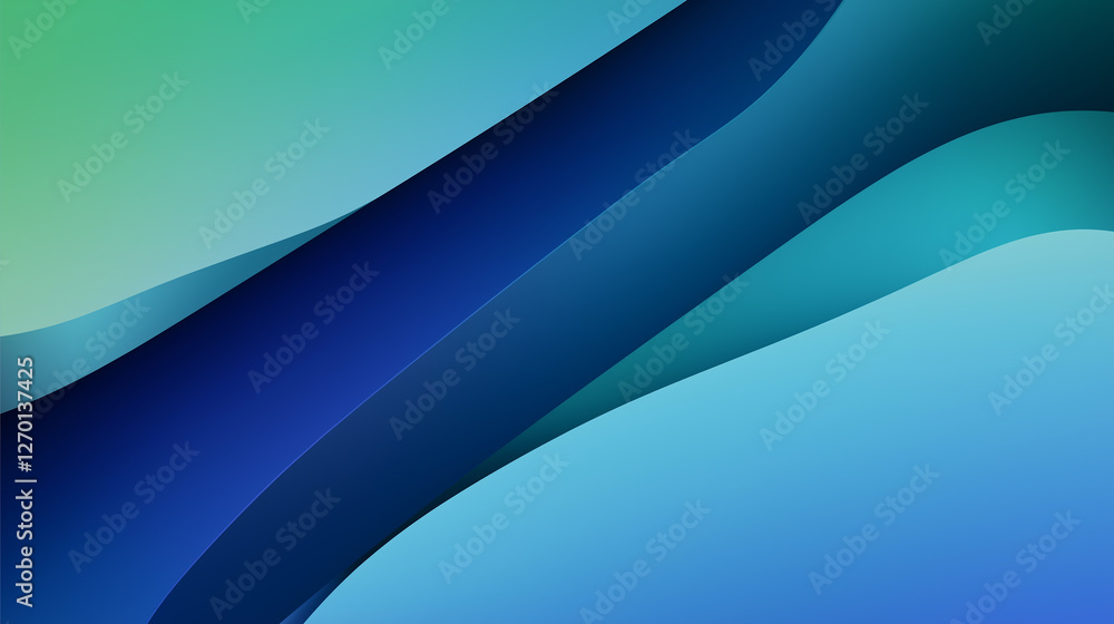 Poster Abstract blue and green gradient background with overlapping shapes creating a sense of depth and movement