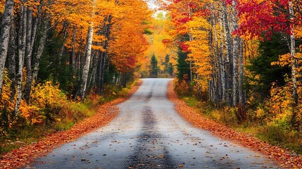 Obraz premium Autumnal Road Through Vibrant Forest