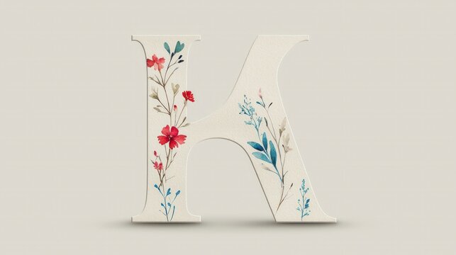 Watercolor Floral Letter K  Botanical Monogram  Wedding Invitation Design  Elegant Alphabe