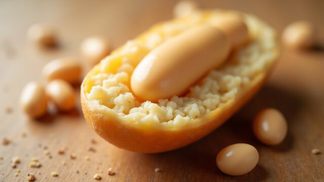 "A fibrous bayo bean with a smooth, creamy exterior and firm texture, showcasing its hearty interior for a rustic and protein-rich vibe."