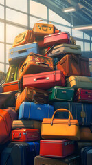 Fototapeta premium Pile of Variously Colored Suitcases and Bags in Airport Setting