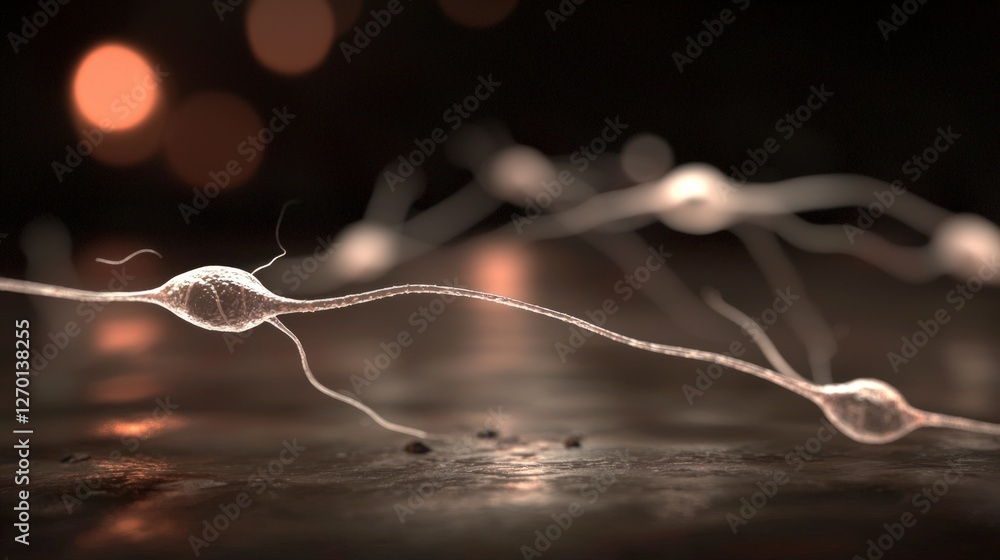Poster human brain neurons network microscopic 3d render neural connections synapses cellular