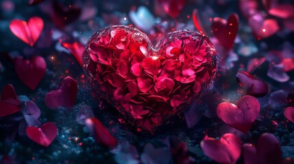 Heart of red petals, love in full bloom.