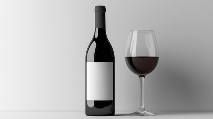 wine glass and Wine Bottle Mockup with blank  white label isolated on white  background