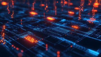 Obraz premium Glowing digital symbols in abstract form, representing the essence of modern coding and technology.