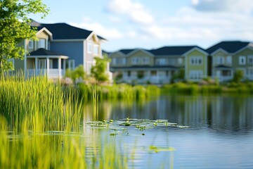 Obraz premium Serene Neighborhood Homes by the Lake